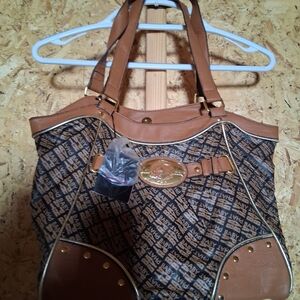 Baby Phat Brown and Tan Logo Print Tote